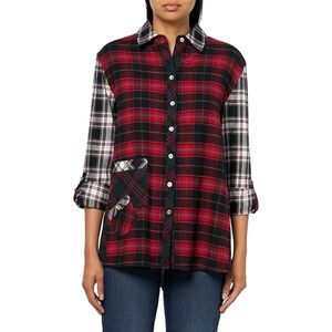 John Mark Flannel Button Up Down Shirt Size S Plaid Mix Holiday Xmas Christmas